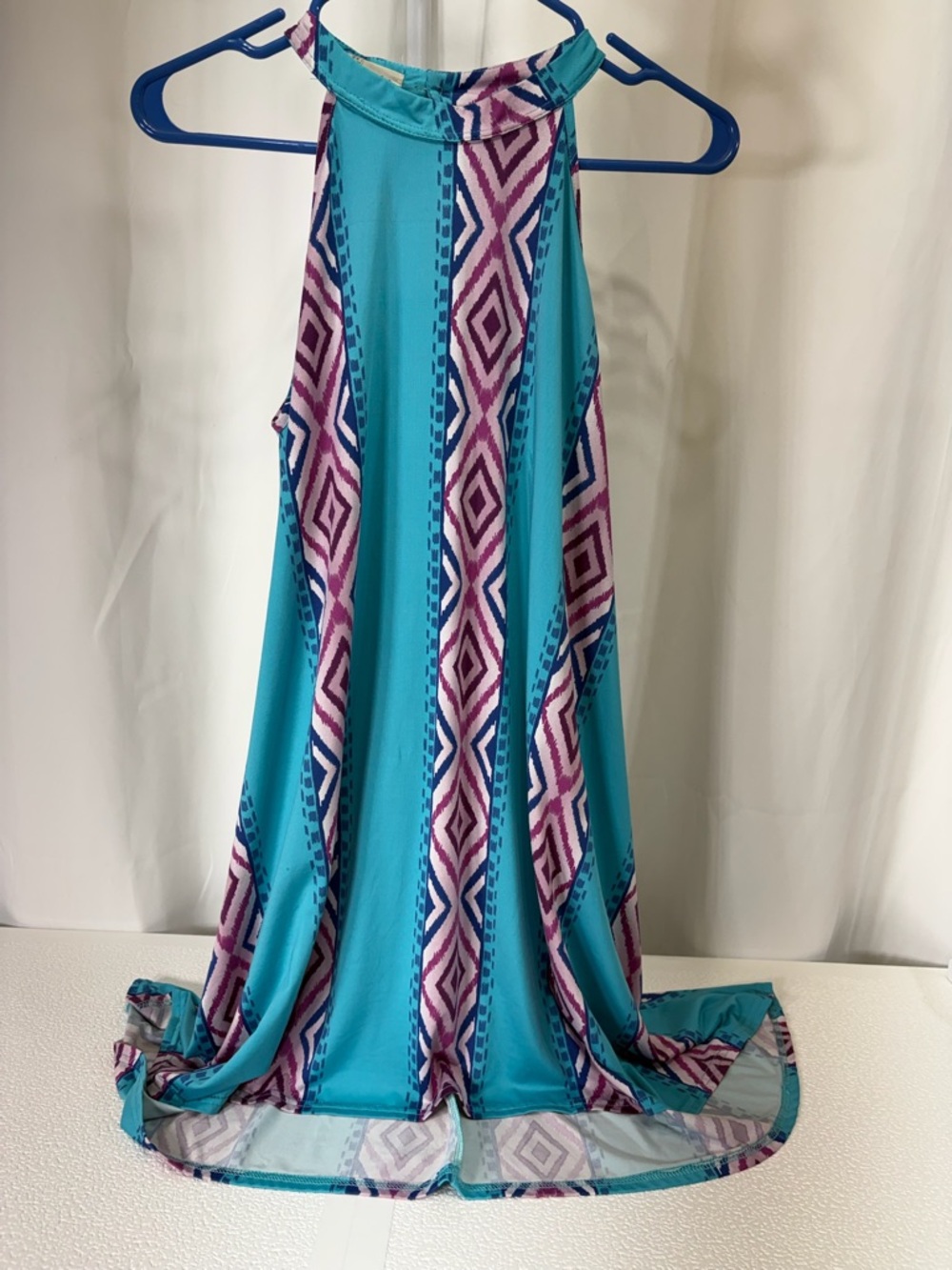 Turquoise Halter Midi Dress with Purple Geometric Stripe 2843